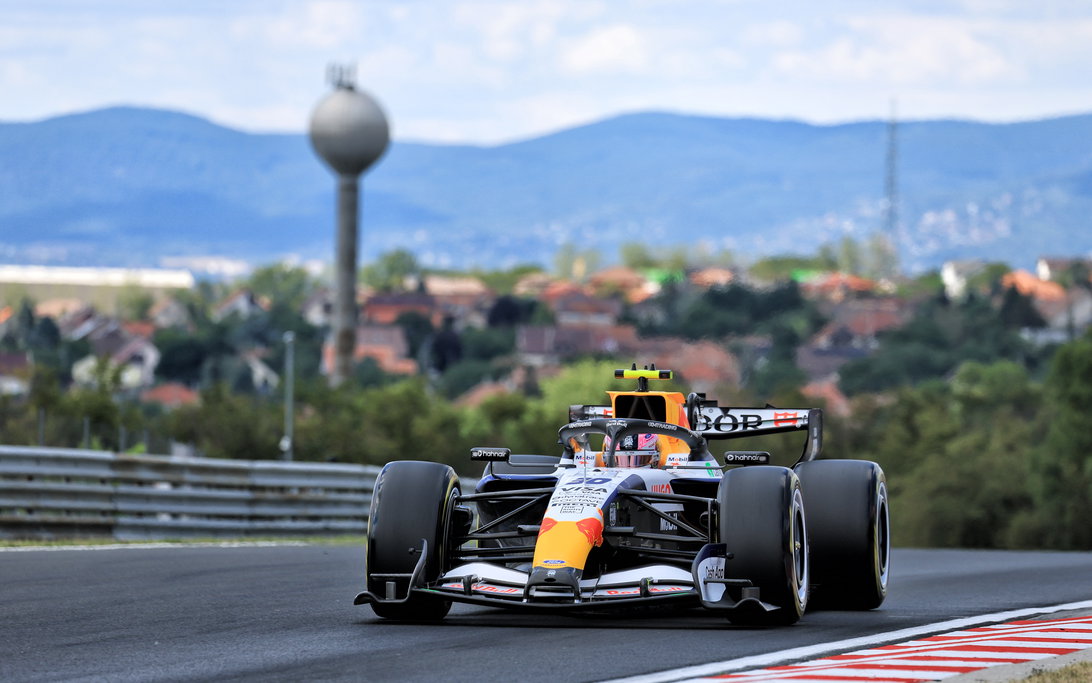 Liam Lawson during Friday practice at the Hungaroring