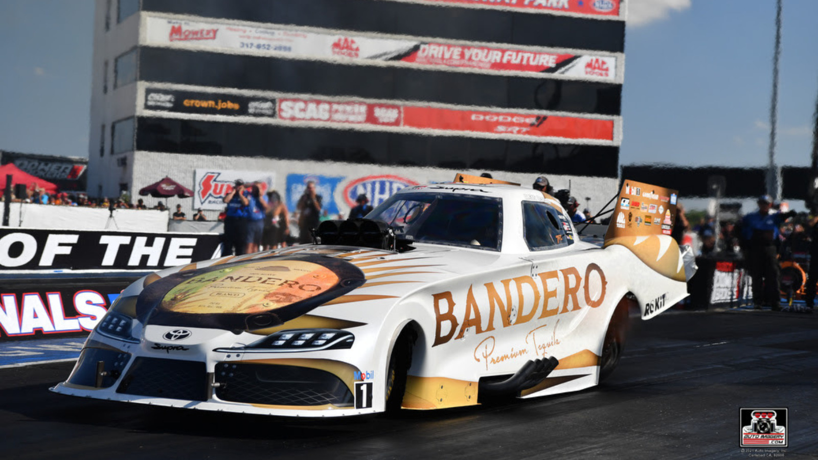 Alexis DeJoria&rsquo;s Bandero Caf&eacute; Chevrolet SS in Night Stalker tribute livery at the U.S. Nationals
